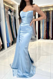 Simple Mermaid Sleeveless Evening Dresses Long Blue Prom Dresses-misshow.com