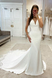 Simple Mermaid V-neck Sleeveless Wedding Dress With Lace
