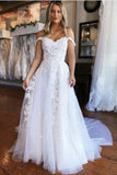 Simple Off-the-shoulder A-line Sleeveless Wedding Dress With Lace