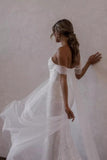 Simple Off-the-shoulder Glitter Mermaid Wedding Dresses-misshow.com