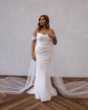 Simple Off-the-shoulder Glitter Mermaid Wedding Dresses-misshow.com