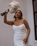 Simple Off-the-shoulder Glitter Mermaid Wedding Dresses-misshow.com