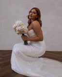Simple Off-the-shoulder Glitter Mermaid Wedding Dresses-misshow.com