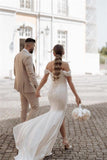 Simple Off-the-shoulder Mermaid Wedding Dresses With Slit-misshow.com