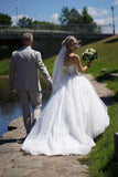 Simple Princess Long A-line Sleeveless Wedding Dresses With Lace-misshow.com