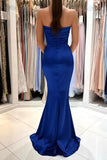 Simple Royal Blue Strapless Long Mermaid Prom Dresses With Slit-misshow.com
