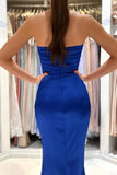 Simple Royal Blue Strapless Long Mermaid Prom Dresses With Slit-misshow.com