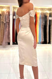 Simple Short Off-the-shoulder Sleeveless Cocktail Dresses With Slit-misshow.com