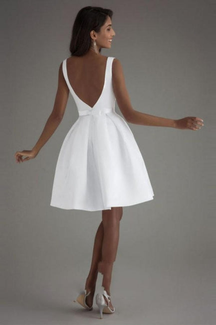 Simple Short White Sleeveless Backless Wedding Dresses Simple Short White Sleeveless Backless Wedding Dresses