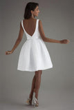 Simple Short White Sleeveless Backless Wedding Dresses-misshow.com