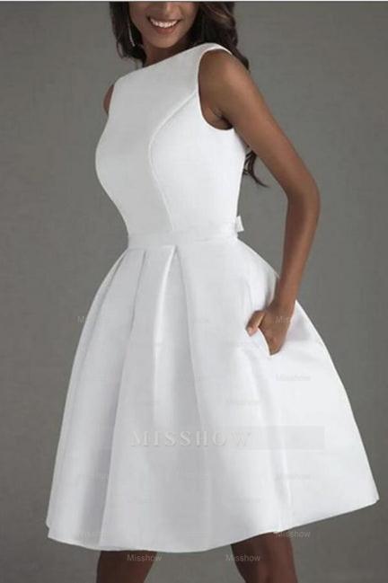 Simple Short White Sleeveless Backless Wedding Dresses – misshow.com