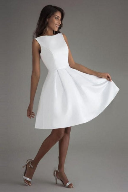 Simple Short White Sleeveless Backless Wedding Dresses – misshow.com