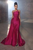 Simple Sleeveless Evening Dresses Fuchsia Long Prom Dresses With Slit