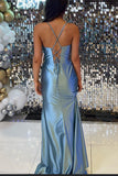 Simple Spaghetti Straps Satin Sleeveless Prom Dress With Slit-misshow.com