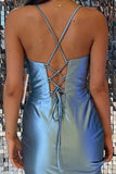 Simple Spaghetti Straps Satin Sleeveless Prom Dress With Slit-misshow.com