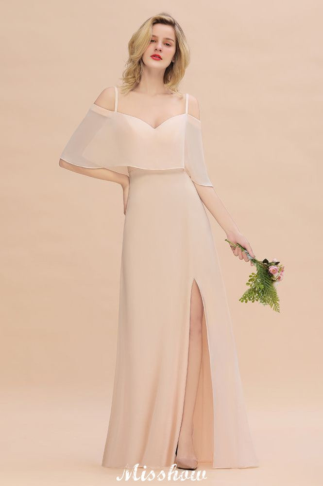 MISSHOW offers Simple Spaghetti Straps Tiered Bridesmaid Dresses, Side Slit A-Line Sleeveless Evening Maxi Dresses at a good price from White,Ivory,Blushing Pink,Candy Pink,Pearl Pink,Dusty Rose,Watermelon,Red,Fuchsia,Burgundy,Chocolate,Brown,Gold,Champagne,Orange,Yellow,Daffodil,Regency,Grape,Lilac,Lavender,Sky Blue,Pool,Ocean Blue,Royal Blue,Ink Blue,Dark Navy,Black,Silver,Dark Green,Jade,Green,Sage,Mint Green, to A-line Floor-length them. Stunning yet affordable Sleeveless Prom Dresses.