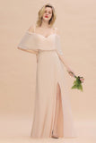 Simple Spaghetti Straps Tiered Bridesmaid Dresses | Side Slit A-Line Sleeveless Evening Maxi Dresses