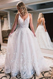 Simple spaghettistraps sleeveless aline lace Wedding dresses-misshow.com