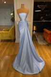 Simple Strapless Mermaid Evening Dresses Long Blue Prom Dresses-misshow.com