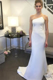 Simple Strapless Pretty Mermaid Long Elegant Ivory Sweep Train Elegant Wedding Dresses
