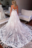 Simple Sweetheart Backless Lace A-Line Wedding Dresses-misshow.com