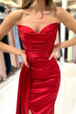 Simple sweetheart sleeveless mermaid satin prom dresses splitfront-misshow.com