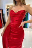 Simple sweetheart sleeveless mermaid satin prom dresses splitfront-misshow.com