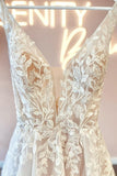 Simple v-neck sleeveless a-line lace Wedding dresses-misshow.com