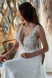 Simple White Chiffon Backless A-Line Wedding Dresses With Lace-misshow.com