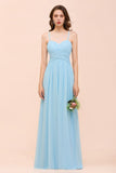 Sleeveles Sky Blue Aline Bridesmaid Dress Simple Maid of Honor Dress-misshow.com