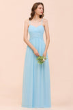 Sleeveles Sky Blue Aline Bridesmaid Dress Simple Maid of Honor Dress-misshow.com