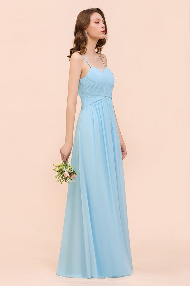 Sleeveles Sky Blue Aline Bridesmaid Dress Simple Maid of Honor Dress-misshow.com
