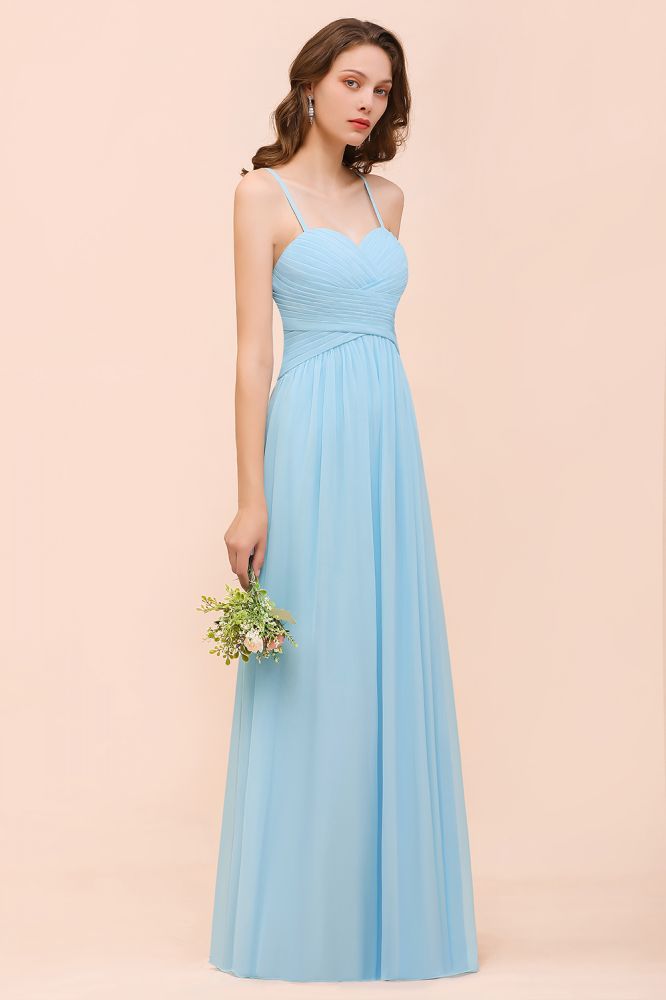 Sleeveles Sky Blue Aline Bridesmaid Dress Simple Maid of Honor Dress-misshow.com
