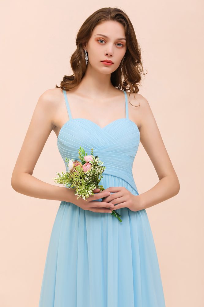 Sleeveles Sky Blue Aline Bridesmaid Dress Simple Maid of Honor Dress-misshow.com