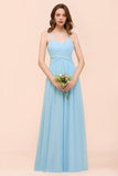Sleeveles Sky Blue Aline Bridesmaid Dress Simple Maid of Honor Dress