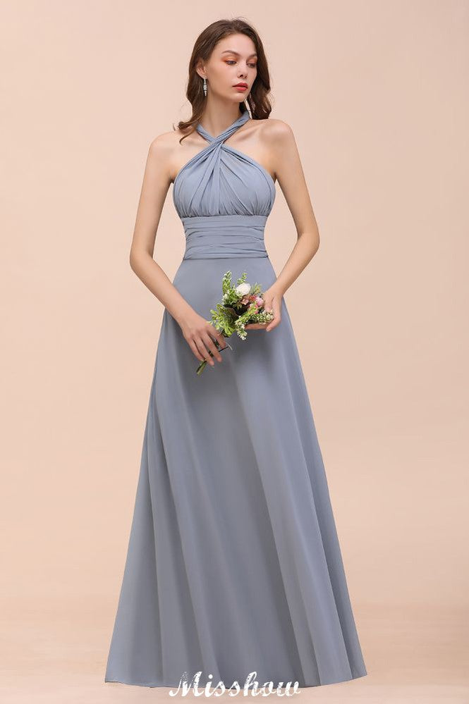 Sleeveless A-line Bridesmaid Dress Floor-Length Formal Dress-misshow.com