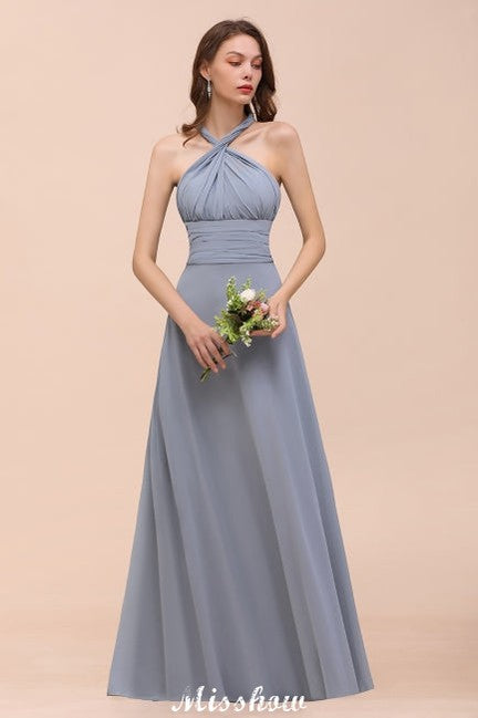 Sleeveless A-line Bridesmaid Dress Floor-Length Formal Dress-misshow.com
