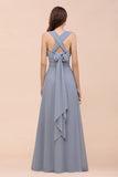 Sleeveless A-line Bridesmaid Dress Floor-Length Formal Dress-misshow.com