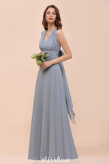 Sleeveless A-line Bridesmaid Dress Floor-Length Formal Dress-misshow.com