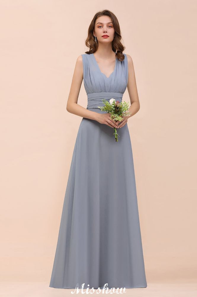 Sleeveless A-line Bridesmaid Dress Floor-Length Formal Dress-misshow.com