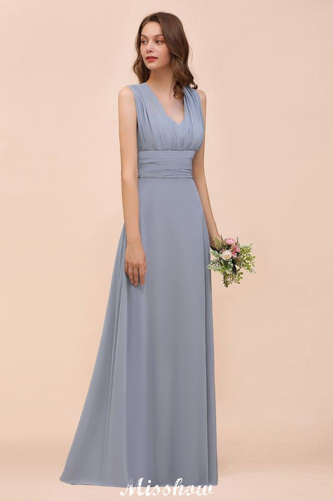Sleeveless A-line Bridesmaid Dress Floor-Length Formal Dress-misshow.com