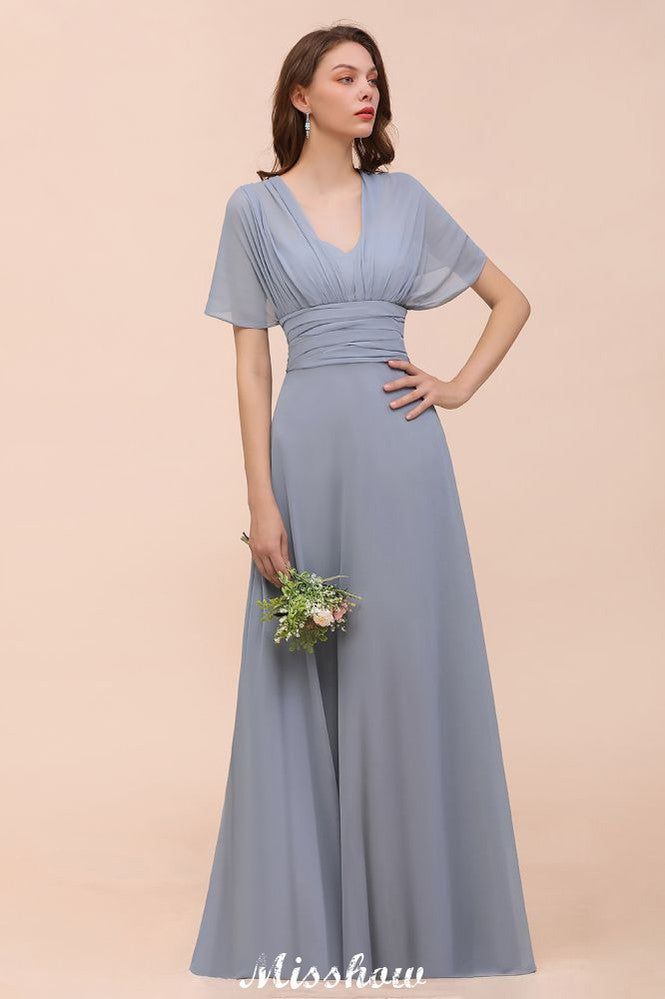 Sleeveless A-line Bridesmaid Dress Floor-Length Formal Dress-misshow.com