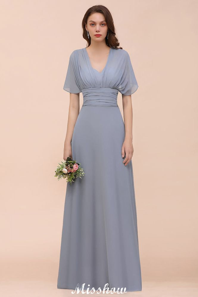 Sleeveless A-line Bridesmaid Dress Floor-Length Formal Dress-misshow.com