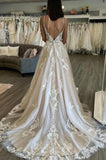 Sleeveless A-Line Floor Length Spaghetti Straps Wedding Dress-misshow.com