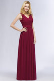 MISSHOW offers Sleeveless A-line V-neck Ruffled Chiffon Bridesmaid Dresses Floor Length Party Dress at a good price from Burgundy,30D Chiffon to A-line Floor-length them. Stunning yet affordable Sleeveless Bridesmaid Dresses.