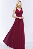 MISSHOW offers Sleeveless A-line V-neck Ruffled Chiffon Bridesmaid Dresses Floor Length Party Dress at a good price from Burgundy,30D Chiffon to A-line Floor-length them. Stunning yet affordable Sleeveless Bridesmaid Dresses.