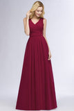 MISSHOW offers Sleeveless A-line V-neck Ruffled Chiffon Bridesmaid Dresses Floor Length Party Dress at a good price from Burgundy,30D Chiffon to A-line Floor-length them. Stunning yet affordable Sleeveless Bridesmaid Dresses.