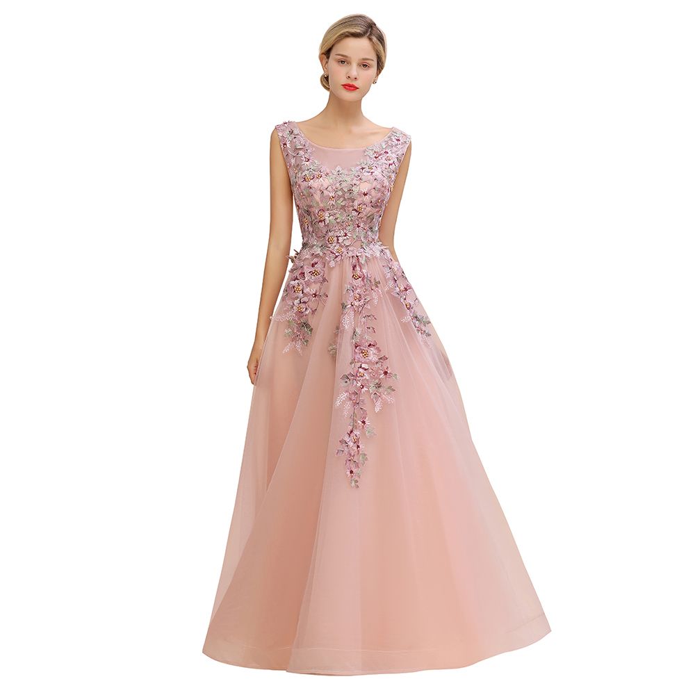 The gorgeous Sleeveless Aline Dusty Pink Long Evening Dress Tulle Lace Appliques Party Dress will stun every girl. The Tulle Vintage Party dress will add extra elegance to your wholesale look.