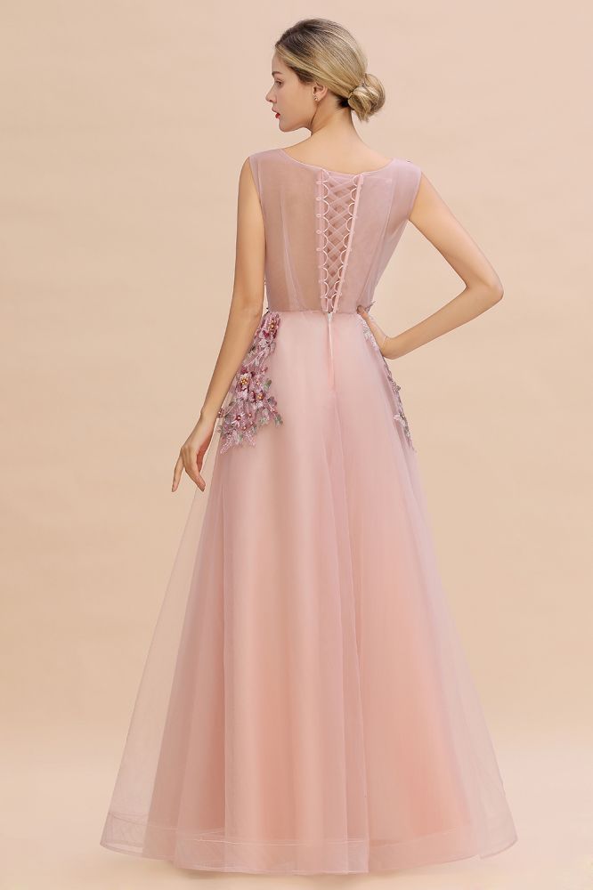 The gorgeous Sleeveless Aline Dusty Pink Long Evening Dress Tulle Lace Appliques Party Dress will stun every girl. The Tulle Vintage Party dress will add extra elegance to your wholesale look.