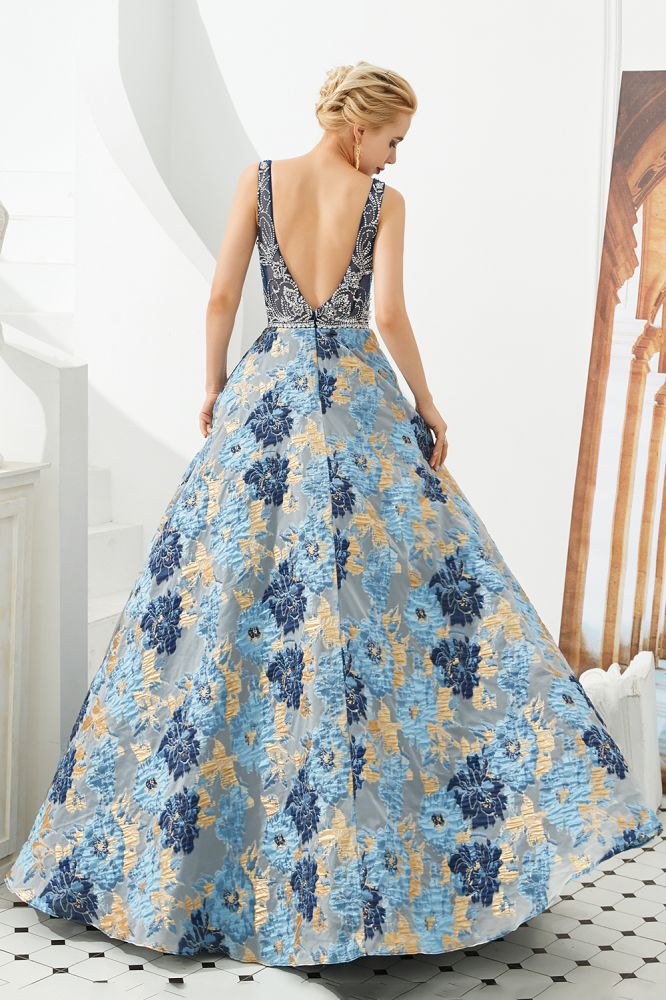 MISSHOW offers Sleeveless Aline Evening Dress V-Neck Flower Floor Length Prom Dress at a good price from Sky Blue,Satin,Tulle to A-line,Princess Floor-length them. Stunning yet affordable Sleeveless Prom Dresses,Evening Dresses,Homecoming Dresses,Quinceanera dresses.